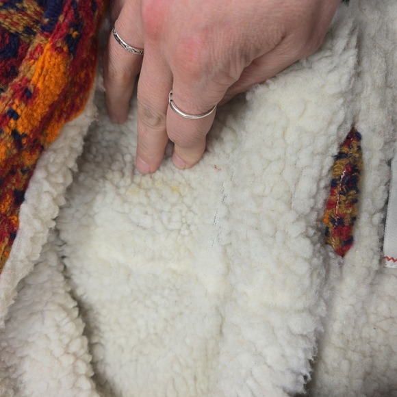 BDG Urban Outfitters Women Orange Tapestry Sherpa Lined Hooded Jacket Medium - Picture 5 of 6